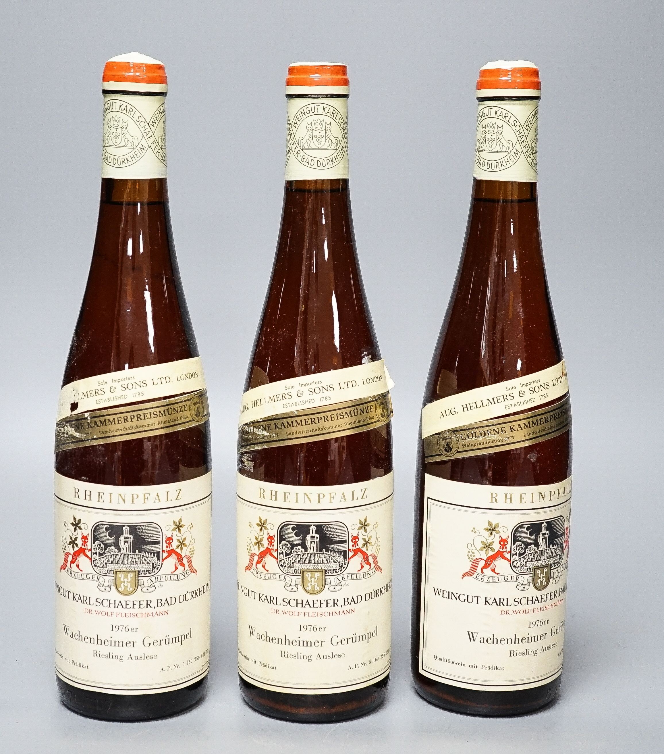 Six bottles of Weingut Karl Schaefer Durkheim Wachenheimer Gerumpel Riesling Aulese-Rheinpfalz, 1976, 75c.